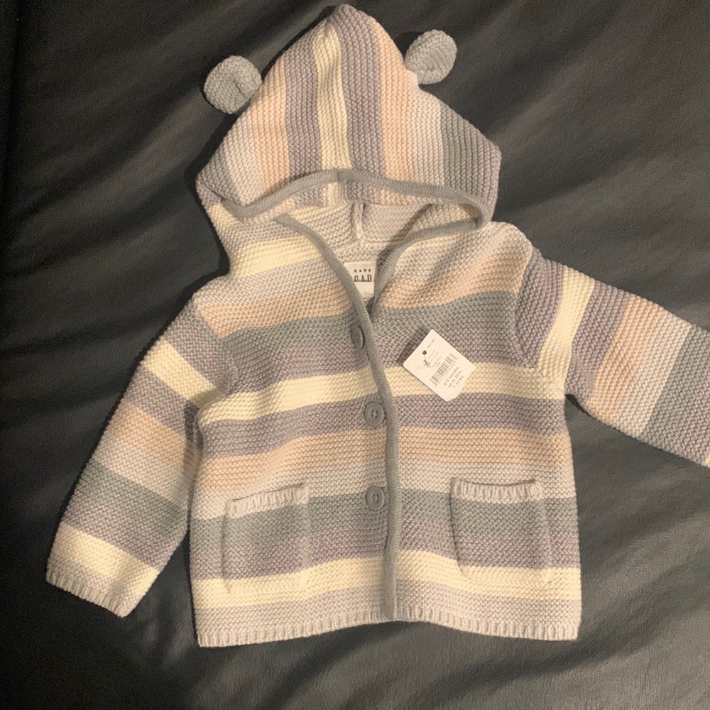Baby Gap Infant Sweater Striped with bear ears NWT 0-3 Months baby boy or girl